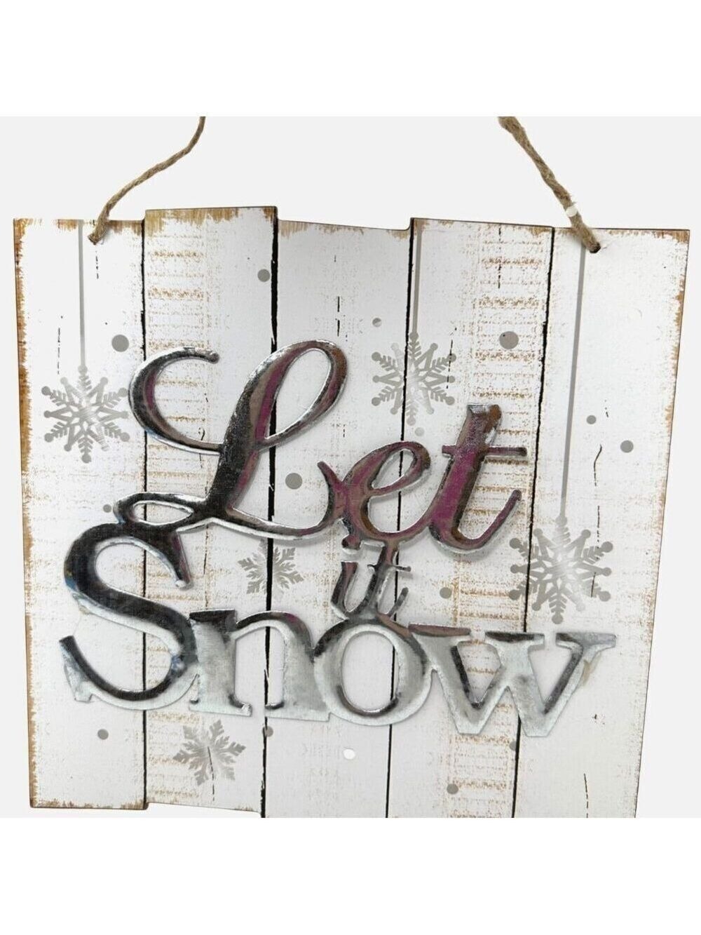 Let It Snow Decorative Hanging Wall Sign Rustic Rope Accent Winter Holiday Decor